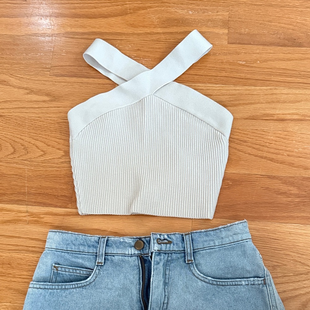Babaton Cream Cross-Back Tank Top
